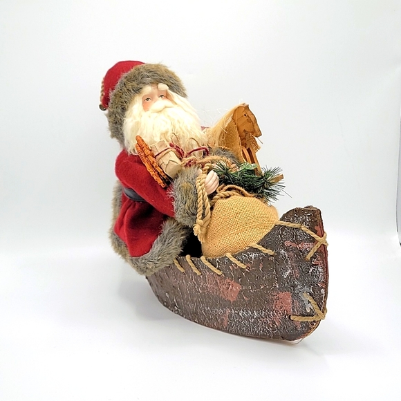 Other - Vintage Santa Claus Figurine Riding In a Rustic Canoe w/ Presents